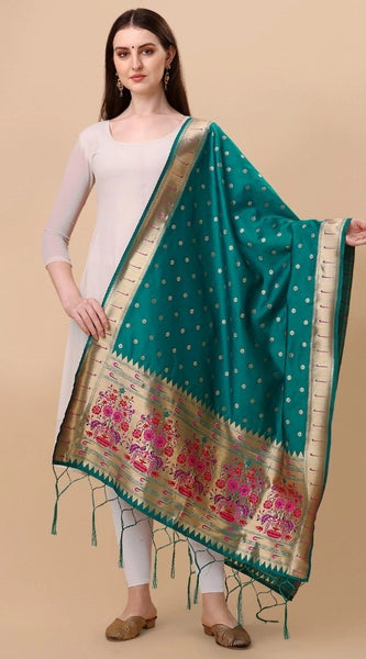 Mayawye Women's Silk Pure Zari weaving Duppatta (Rama, Length: 2-2.3 Mtrs)