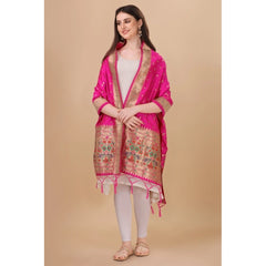 Mayawye Women's Silk Pure Zari weaving Duppatta (Pink, Length: 2-2.3 Mtrs)
