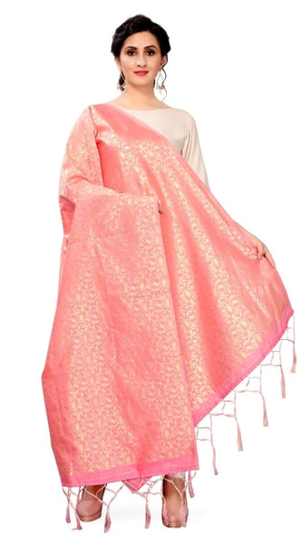 Mayawye Women's Silk Pure weaving Work Duppatta (Light Pink, Length: 2-2.3 Mtrs)