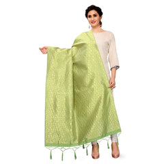 Mayawye Women's Silk Pure weaving Work Duppatta (Light Green, Length: 2-2.3 Mtrs)