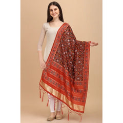 Mayawye Women's Silk Pure Zari weaving Duppatta (Maroon, Length: 2-2.3 Mtrs)