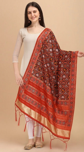 Mayawye Women's Silk Pure Zari weaving Duppatta (Maroon, Length: 2-2.3 Mtrs)
