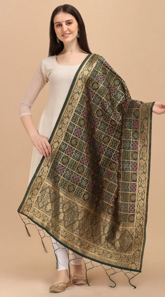Mayawye Women's Silk Pure weaving Work Duppatta (Green, Length: 2-2.3 Mtrs)