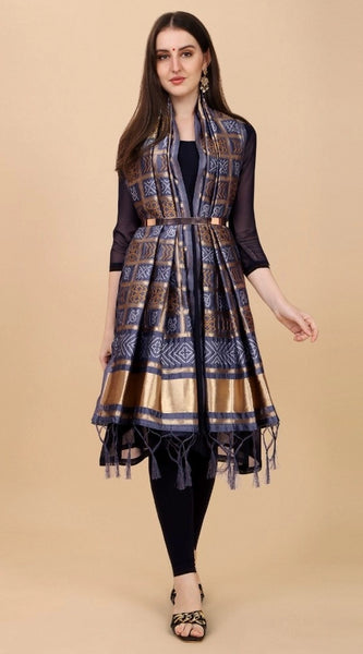 Mayawye Women's Silk Pure weaving Work Duppatta (Grey, Length: 2-2.3 Mtrs)