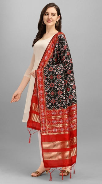 Mayawye Women's Silk Pure weaving Work Duppatta (Black, Length: 2-2.3 Mtrs)