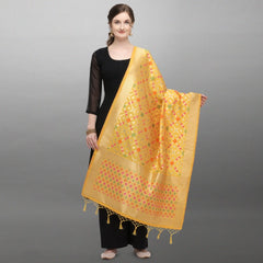 Mayawye Women's Silk Pure Zari weaving Duppatta (Mustard Yellow, Length: 2-2.3 Mtrs)