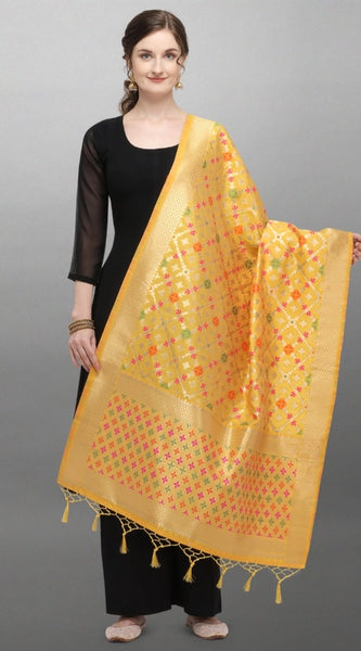 Mayawye Women's Silk Pure Zari weaving Duppatta (Mustard Yellow, Length: 2-2.3 Mtrs)
