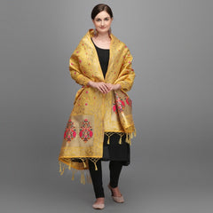 Mayawye Women's Silk Pure Zari weaving Duppatta (Mustard Yellow, Length: 2-2.3 Mtrs)