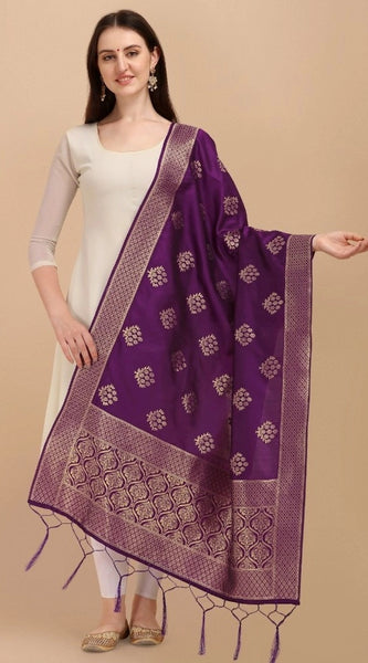 Mayawye Women's Silk Pure Zari weaving Duppatta (Purple, Length: 2-2.3 Mtrs)
