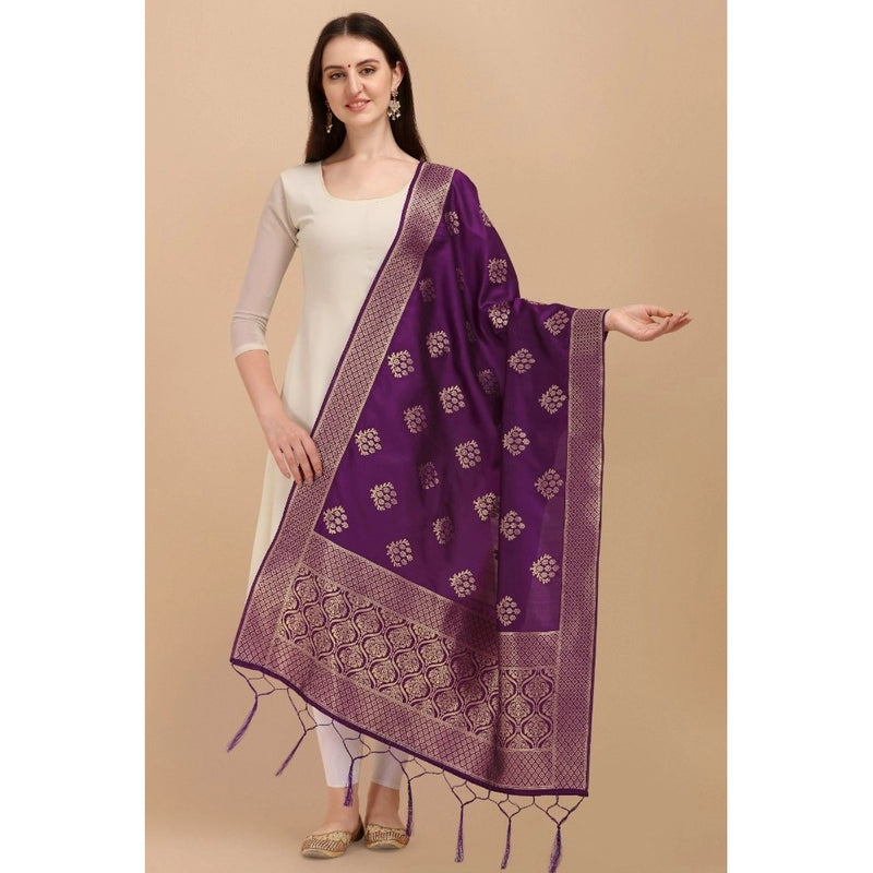 Mayawye Women's Silk Pure Zari weaving Duppatta (Purple, Length: 2-2.3 Mtrs)