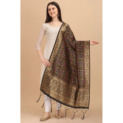 Mayawye Women's Silk Pure weaving Work Duppatta (Black, Length: 2-2.3 Mtrs)