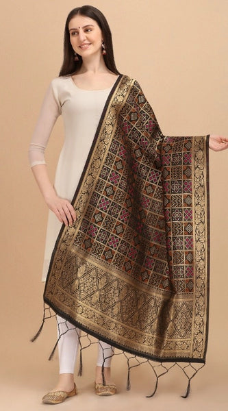 Mayawye Women's Silk Pure weaving Work Duppatta (Black, Length: 2-2.3 Mtrs)