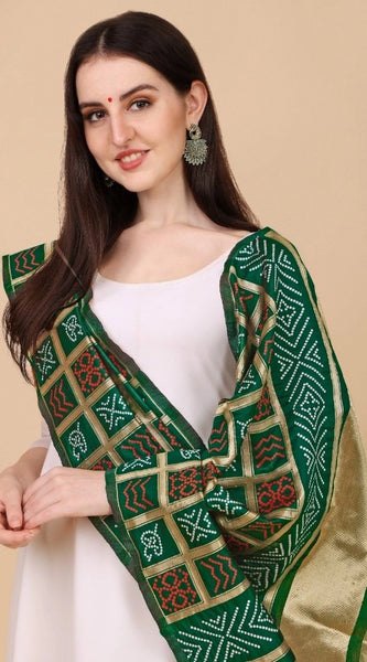Mayawye Women's Silk Pure weaving Work Duppatta (Green, Length: 2-2.3 Mtrs)
