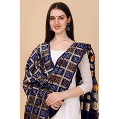 Mayawye Women's Silk Pure weaving Work Duppatta (Navy Blue, Length: 2-2.3 Mtrs)