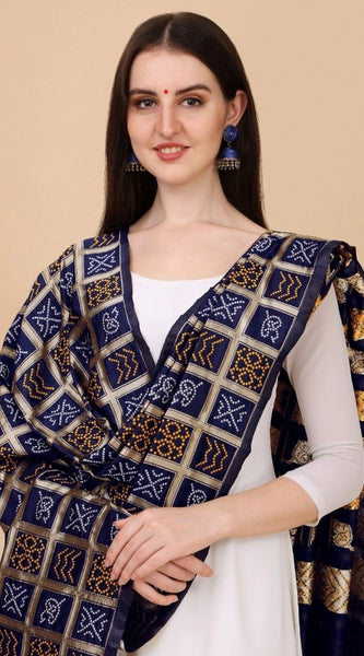 Mayawye Women's Silk Pure weaving Work Duppatta (Navy Blue, Length: 2-2.3 Mtrs)