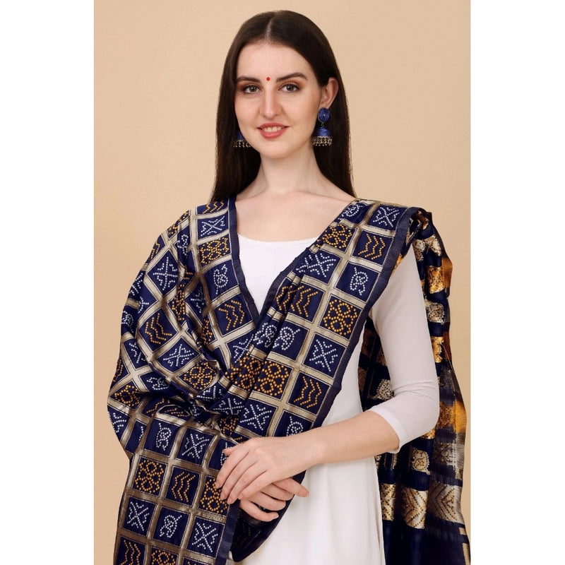 Mayawye Women's Silk Pure weaving Work Duppatta (Navy Blue, Length: 2-2.3 Mtrs)