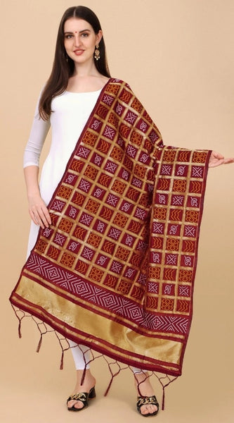 Mayawye Women's Silk Pure weaving Work Duppatta (Maroon, Length: 2-2.3 Mtrs)
