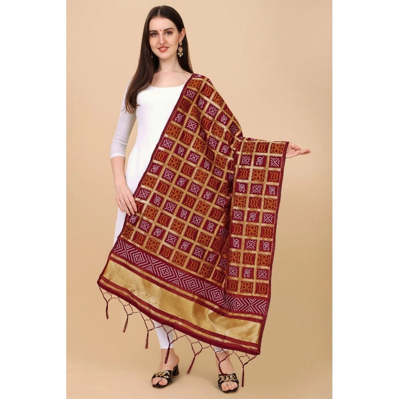 Mayawye Women's Silk Pure weaving Work Duppatta (Maroon, Length: 2-2.3 Mtrs)
