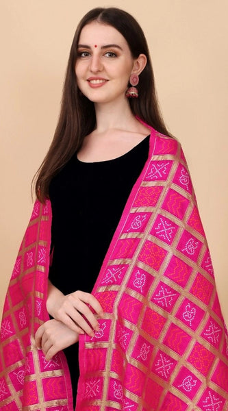 Mayawye Women's Silk Pure weaving Work Duppatta (Pink, Length: 2-2.3 Mtrs)