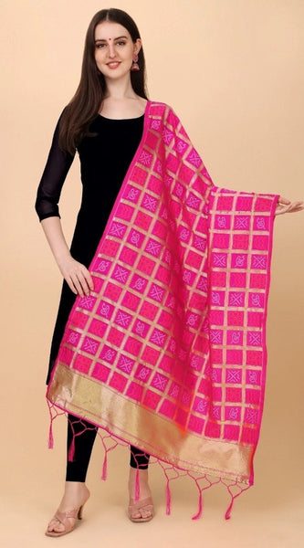 Mayawye Women's Silk Pure weaving Work Duppatta (Pink, Length: 2-2.3 Mtrs)