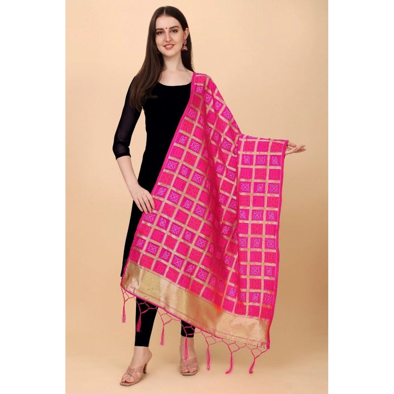 Mayawye Women's Silk Pure weaving Work Duppatta (Pink, Length: 2-2.3 Mtrs)