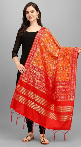 Mayawye Women's Silk Pure weaving Work Duppatta (Orange, Length: 2-2.3 Mtrs)