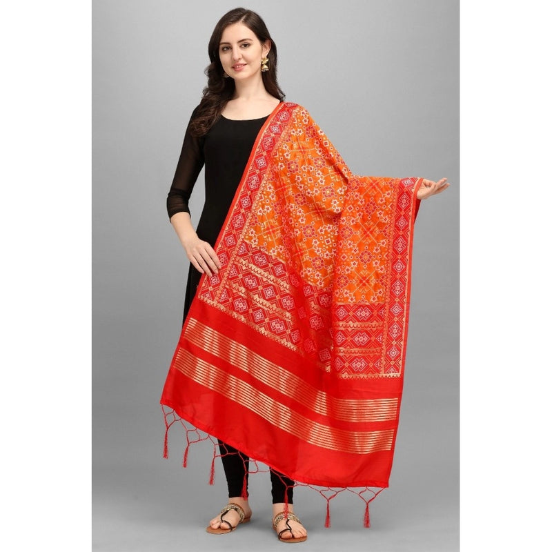 Mayawye Women's Silk Pure weaving Work Duppatta (Orange, Length: 2-2.3 Mtrs)