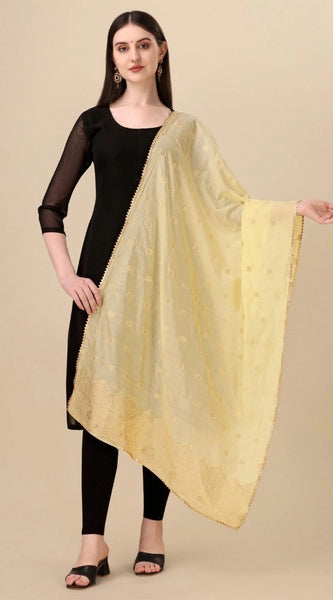 Mayawye Women's Silk Pure Zari weaving Duppatta (Beige, Length: 2-2.3 Mtrs)