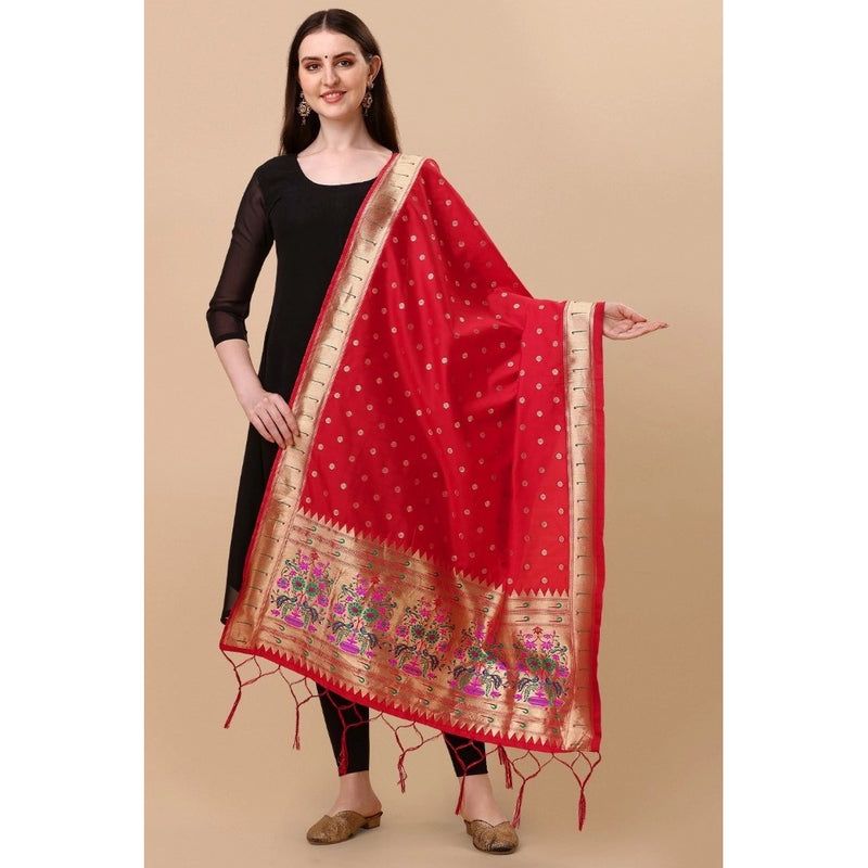 Mayawye Women's Silk Pure Zari weaving Duppatta (Red, Length: 2-2.3 Mtrs)