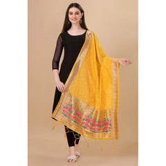 Mayawye Women's Silk Pure Zari weaving Duppatta (Yellow, Length: 2-2.3 Mtrs)