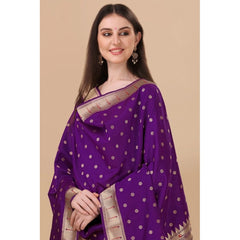 Mayawye Women's Silk Pure Zari weaving Duppatta (Purple, Length: 2-2.3 Mtrs)