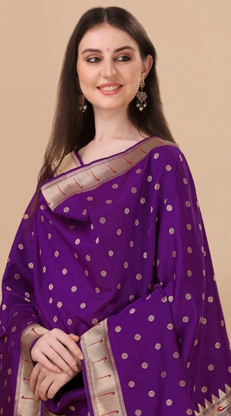 Mayawye Women's Silk Pure Zari weaving Duppatta (Purple, Length: 2-2.3 Mtrs)