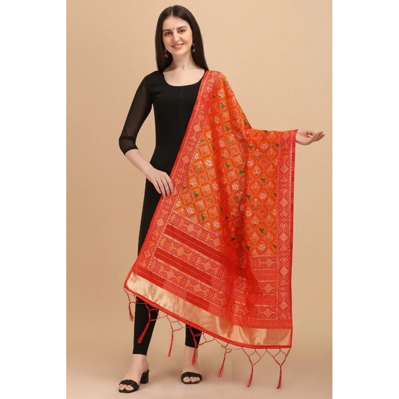 Mayawye Women's Silk Pure Zari weaving Duppatta (Orange, Length: 2-2.3 Mtrs)