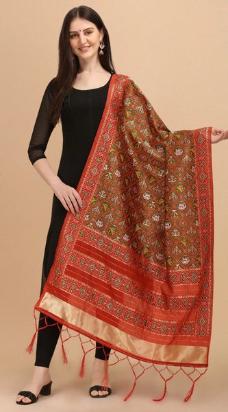 Mayawye Women's Silk Pure Zari weaving Duppatta (Brown, Length: 2-2.3 Mtrs)