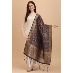 Mayawye Women's Silk Pure weaving Work Duppatta (Navy Blue, Length: 2-2.3 Mtrs)