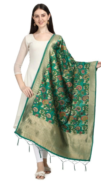 Mayawye Women's Silk Pure Zari weaving Duppatta (Green, Length: 2-2.3 Mtrs)