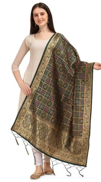 Mayawye Women's Silk Pure weaving Work Duppatta (Green, Length: 2-2.3 Mtrs)