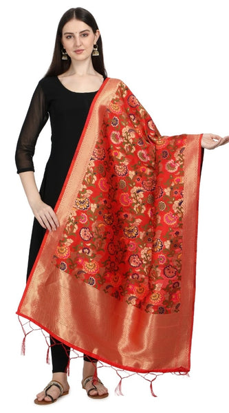 Mayawye Women's Silk Pure Zari weaving Duppatta (Red, Length: 2-2.3 Mtrs)