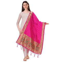 Mayawye Women's Silk Pure Zari weaving Duppatta (Pink, Length: 2-2.3 Mtrs)