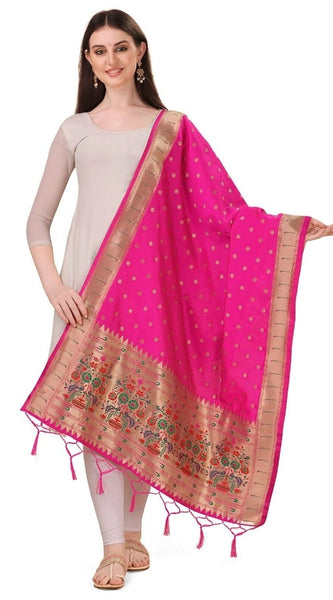 Mayawye Women's Silk Pure Zari weaving Duppatta (Pink, Length: 2-2.3 Mtrs)