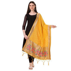 Mayawye Women's Silk Pure Zari weaving Duppatta (Yellow, Length: 2-2.3 Mtrs)