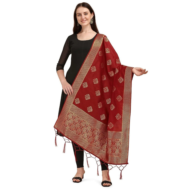Mayawye Women's Silk Pure Zari weaving Duppatta (Maroon, Length: 2-2.3 Mtrs)