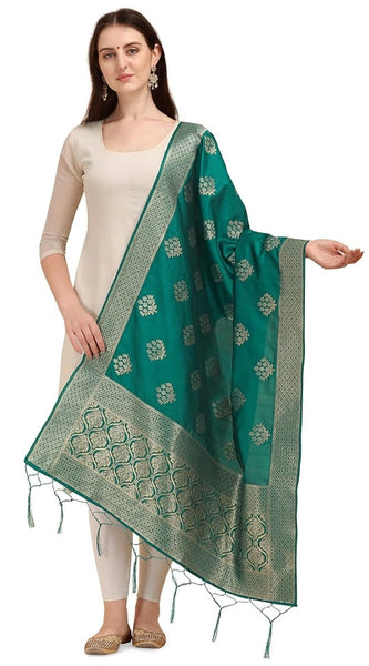 Mayawye Women's Silk Pure Zari weaving Duppatta (Green, Length: 2-2.3 Mtrs)