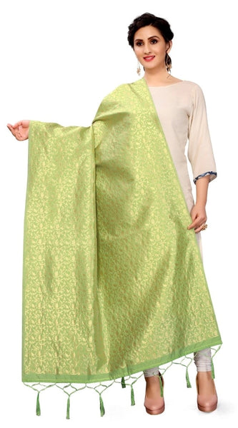 Mayawye Women's Silk Pure weaving Work Duppatta (Light Green, Length: 2-2.3 Mtrs)