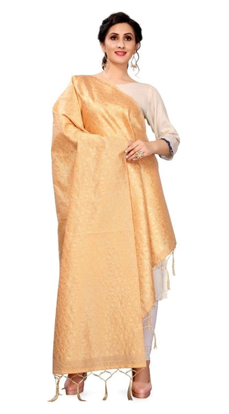 Mayawye Women's Silk Pure weaving Work Duppatta (Beige, Length: 2-2.3 Mtrs)