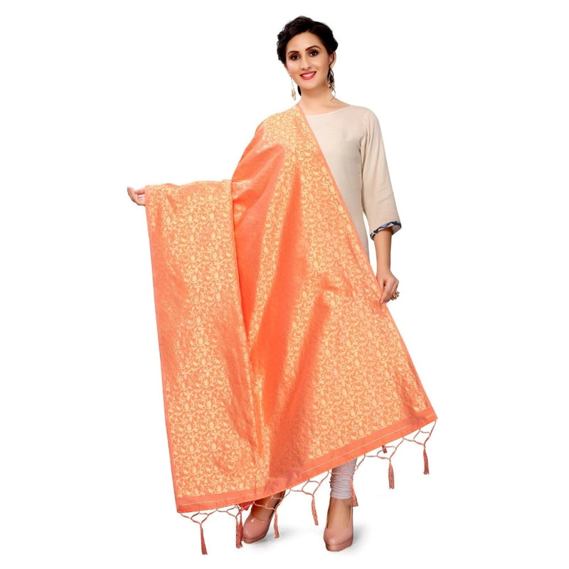 Mayawye Women's Silk Pure weaving Work Duppatta (Orange, Length: 2-2.3 Mtrs)