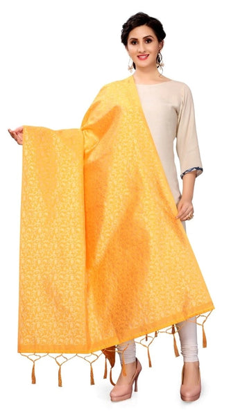 Mayawye Women's Silk Pure weaving Work Duppatta (Honey, Length: 2-2.3 Mtrs)