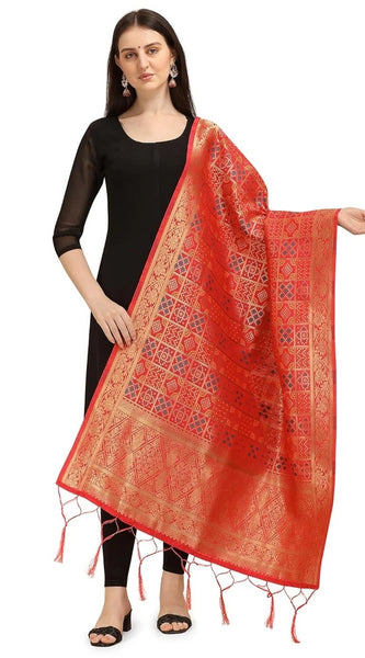 Mayawye Women's Silk Pure weaving Work Duppatta (Red, Length: 2-2.3 Mtrs)