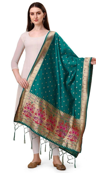 Mayawye Women's Silk Pure Zari weaving Duppatta (Rama, Length: 2-2.3 Mtrs)