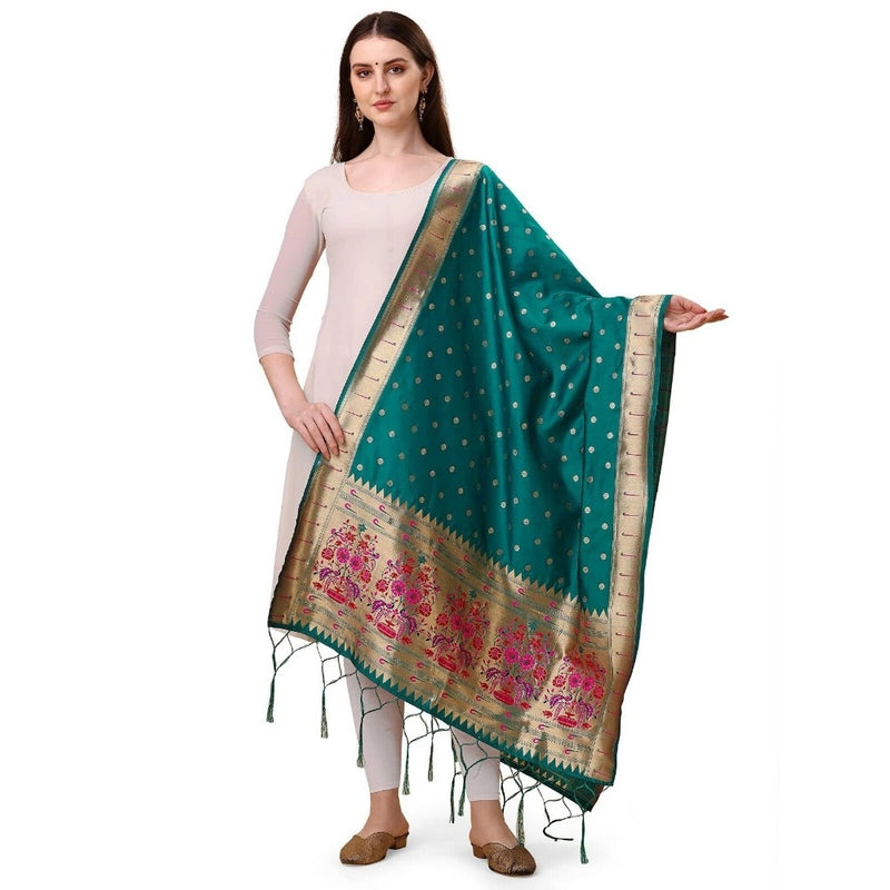 Mayawye Women's Silk Pure Zari weaving Duppatta (Rama, Length: 2-2.3 Mtrs)